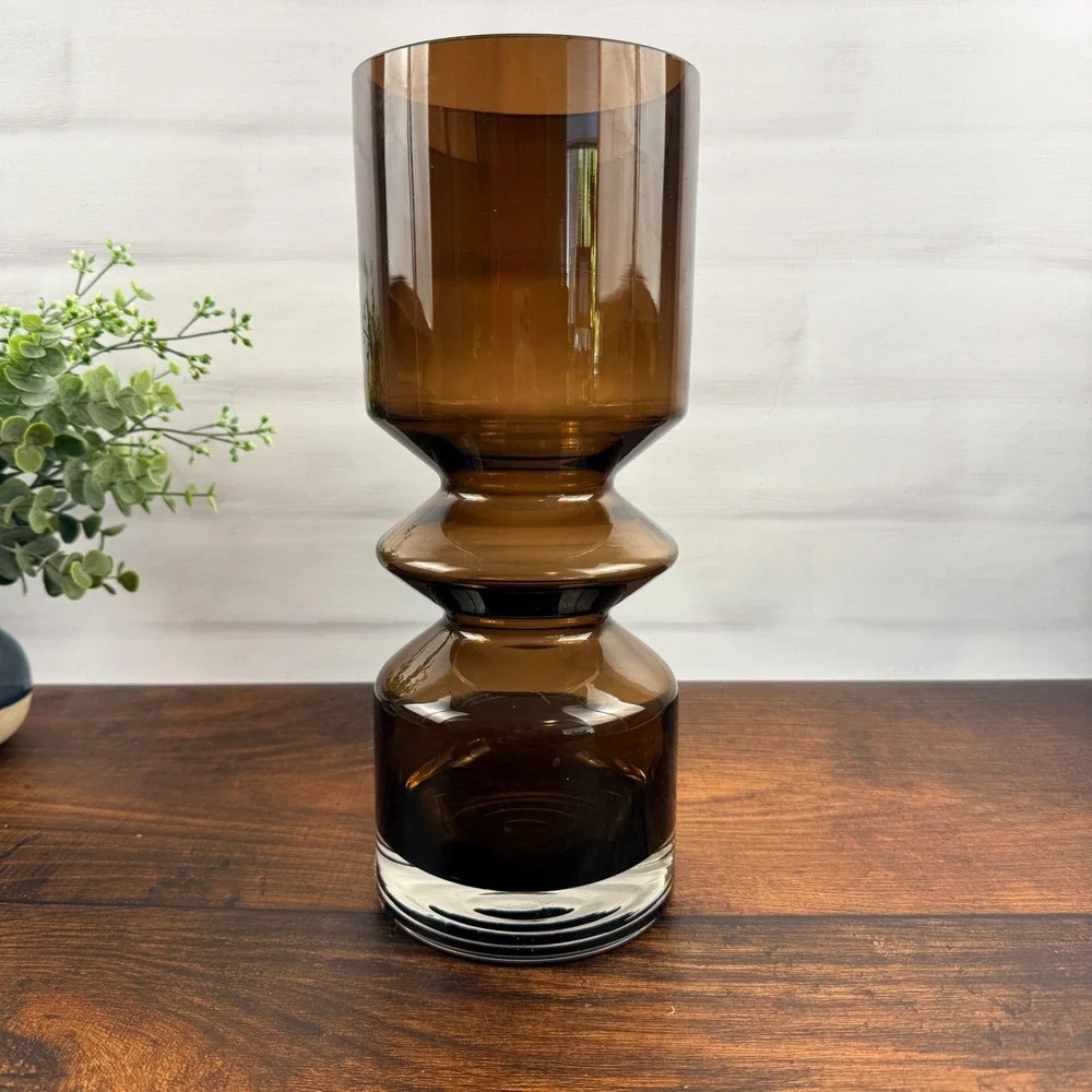 Riihimäen Lasi Tamara Aladin 1472 Art Glass Vase Smoke Brown Finland